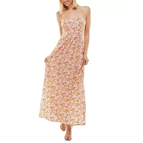 As U Wish Juniors' Molded-Cup Maxi Dress, Pink Floral, Size M - Picture 3 of 3